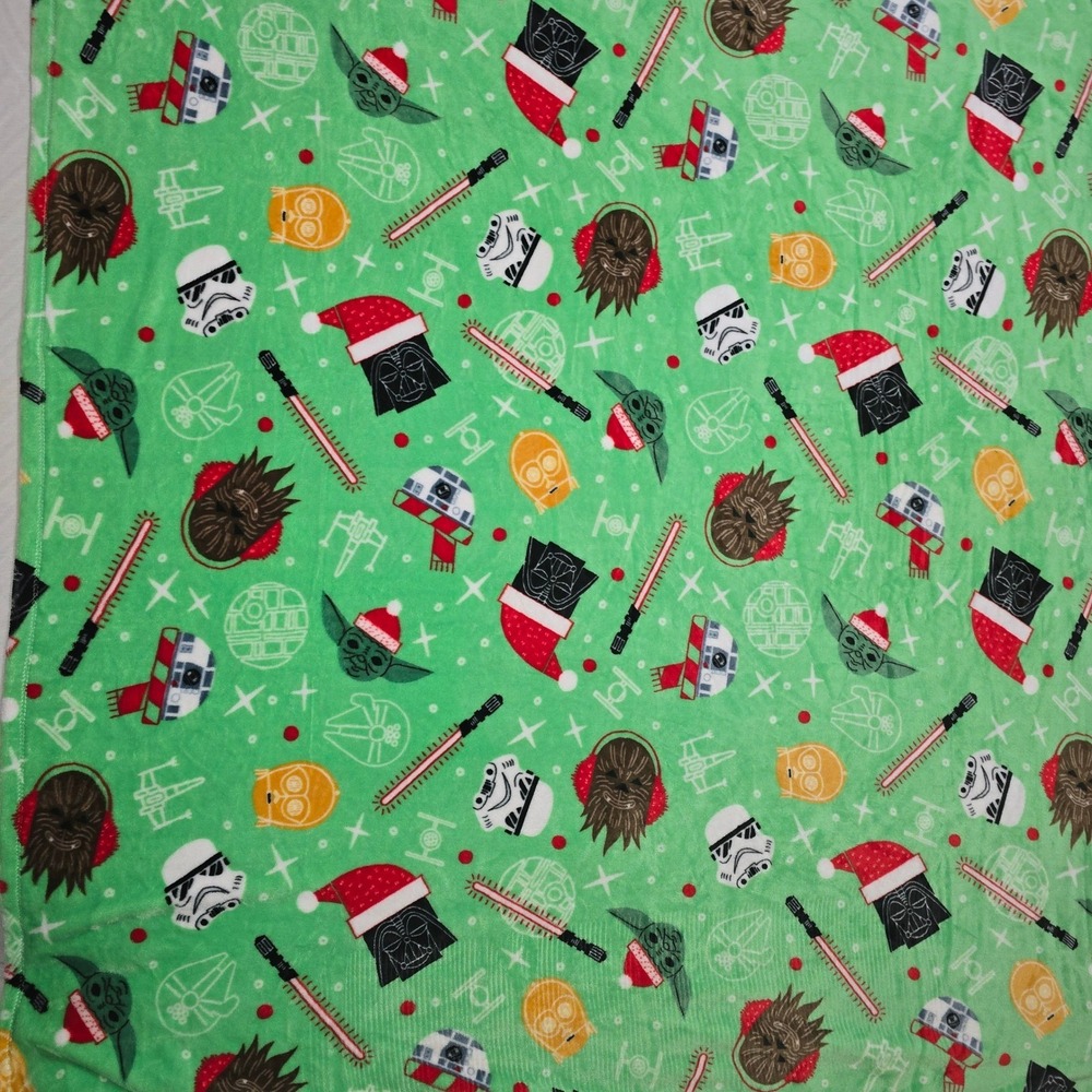 Disney Star Wars Christmas Green Blanket Santa Hat Yoda Vader Plush 60x72 Kohl's